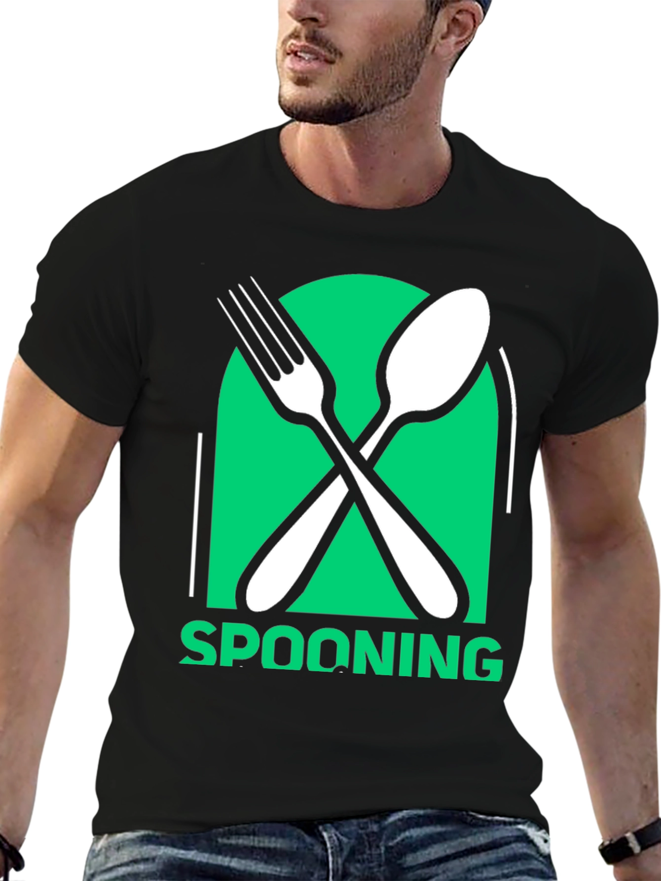 Spooning Utensil Graphic Tee - Casual Black T-Shirt