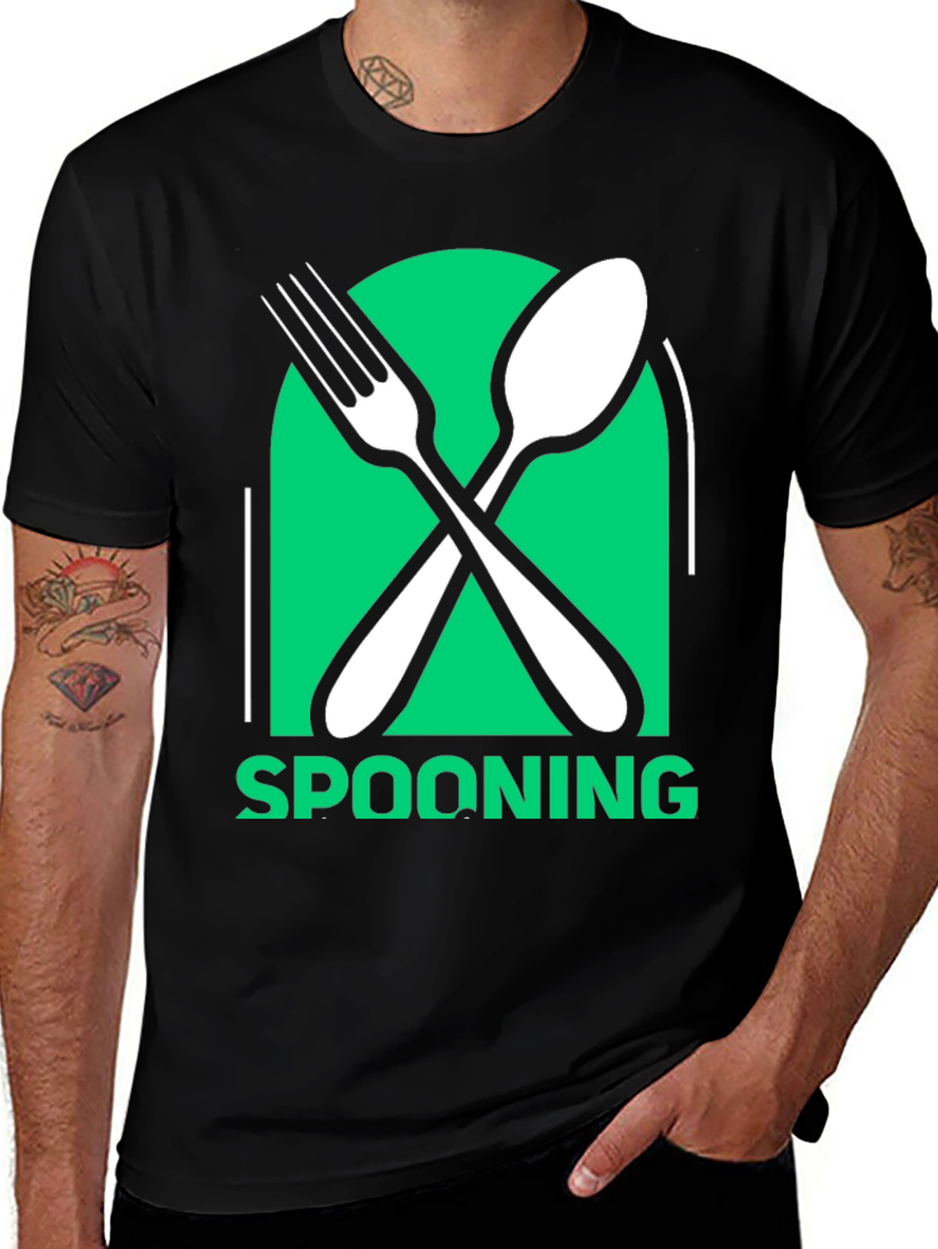 Spooning Utensil Graphic Tee - Casual Black T-Shirt