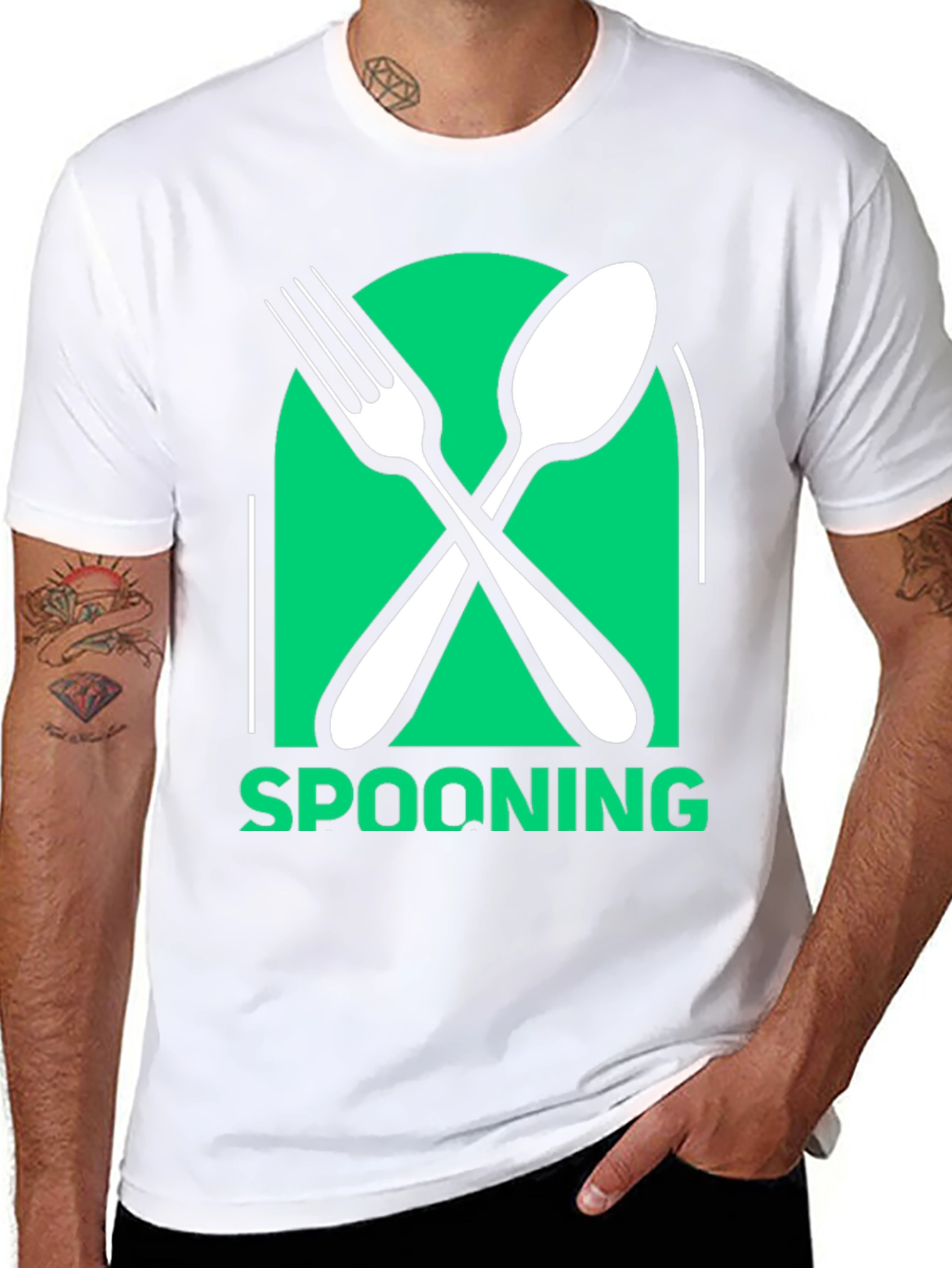 Spooning Utensil Graphic Tee - Casual Black T-Shirt