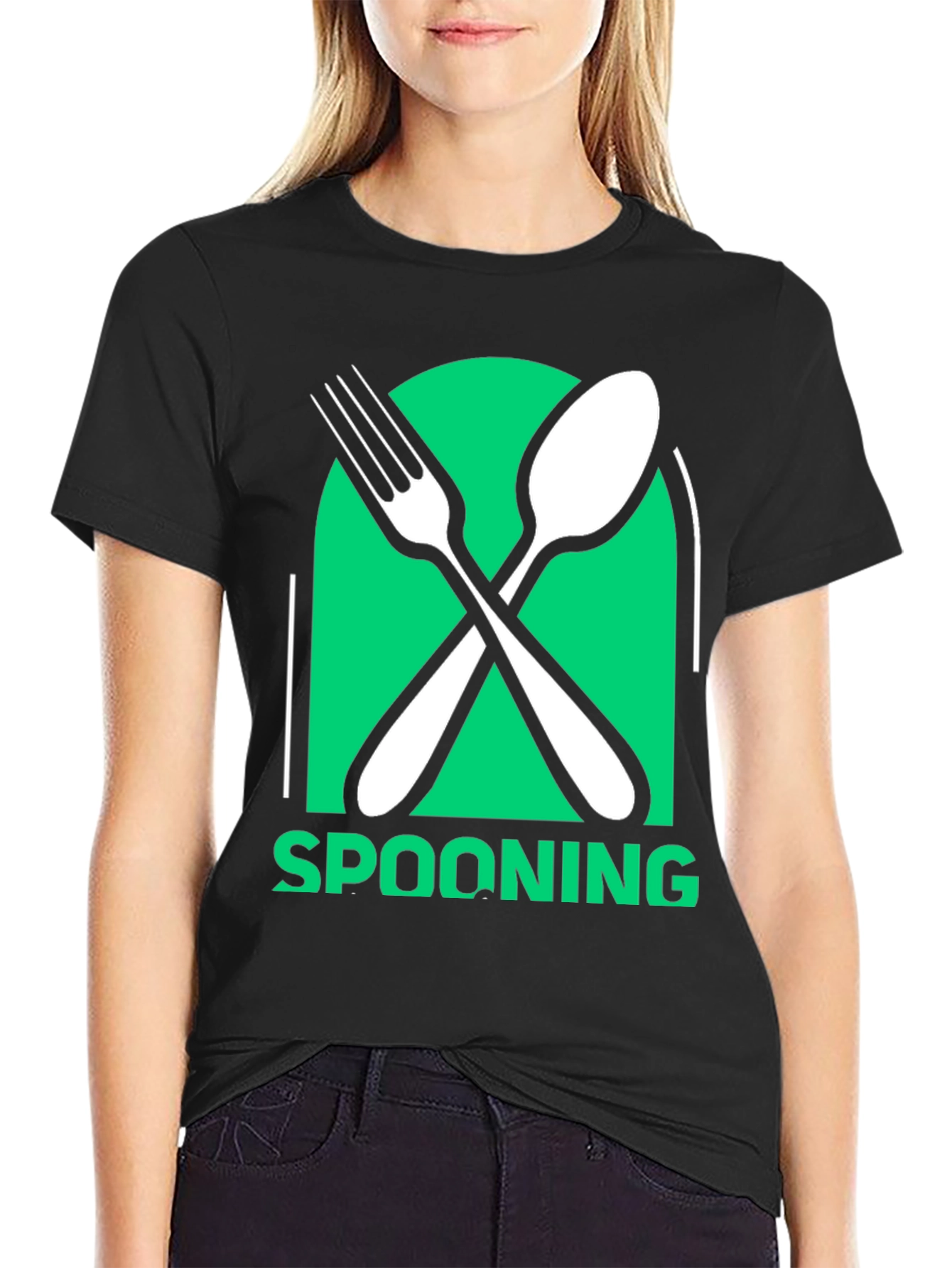 Spooning Utensil Graphic Tee - Casual Black T-Shirt