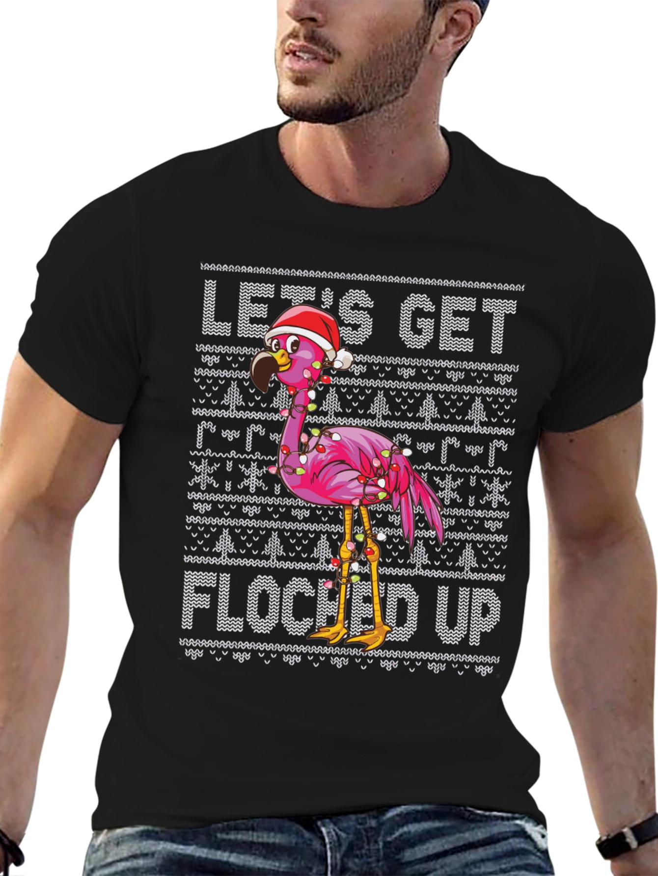 Festive Flamingo Christmas Graphic Tee