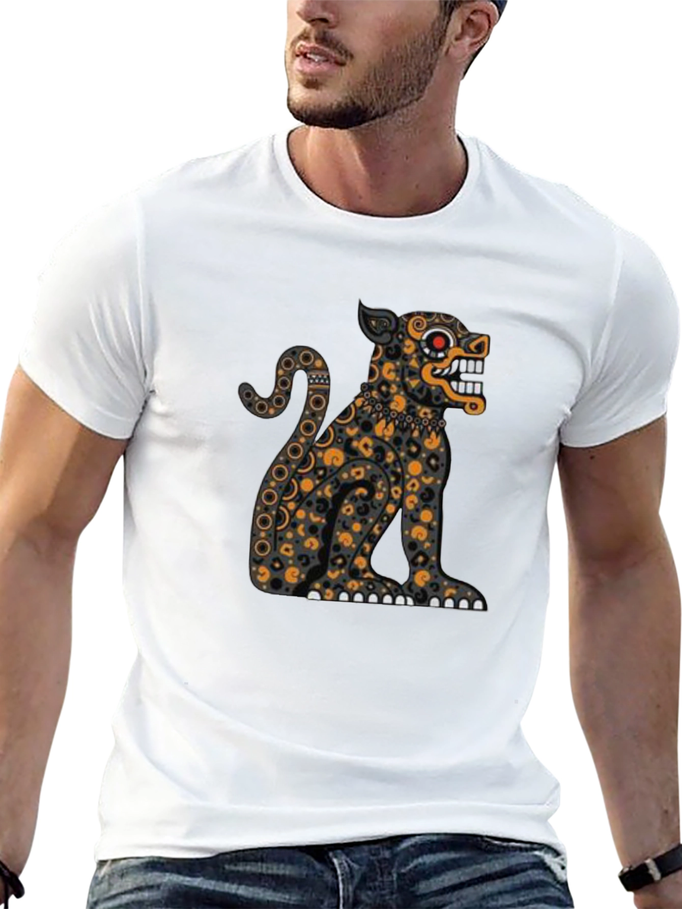 Aztec Jaguar Graphic Tee - Stylish Black T-Shirt