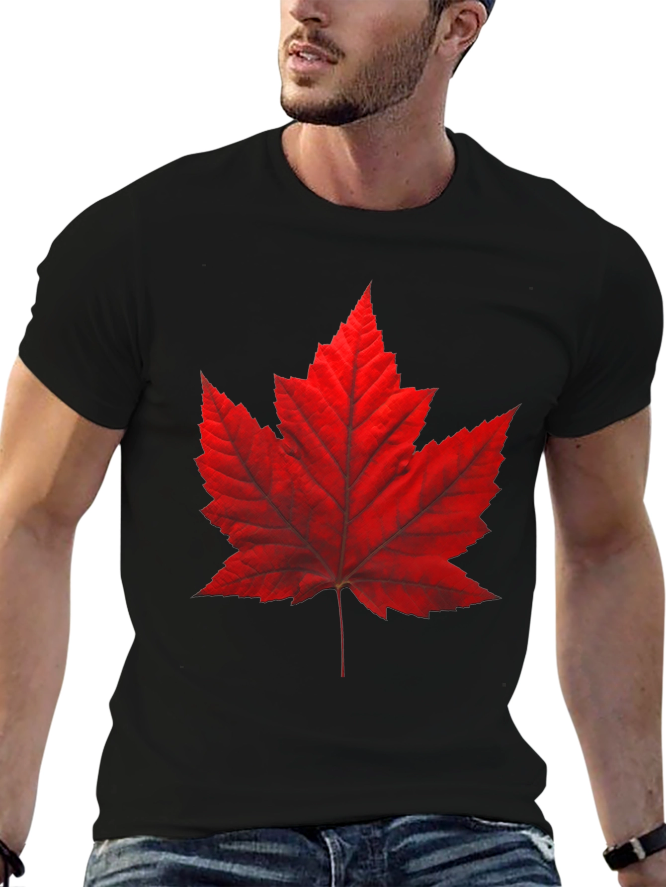 Maple Leaf Graphic Tee - Casual Black T-Shirt
