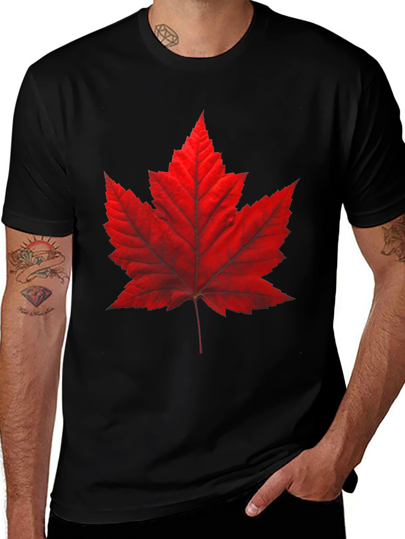 Maple Leaf Graphic Tee - Casual Black T-Shirt