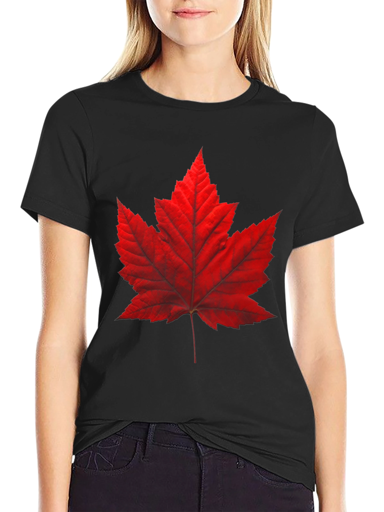 Maple Leaf Graphic Tee - Casual Black T-Shirt
