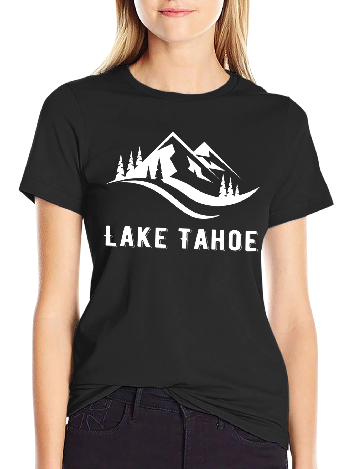 Lake Tahoe Graphic Tee - Black Cotton T-Shirt