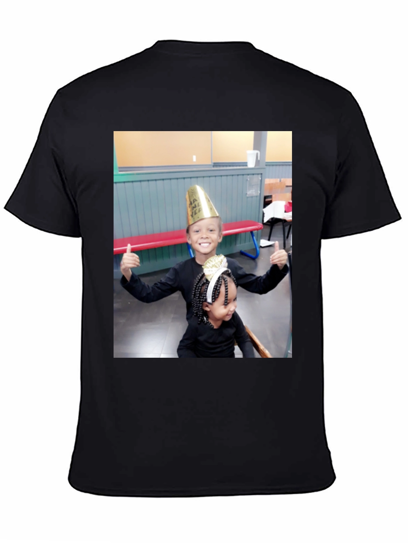 Black T-Shirt with Smiling Kids