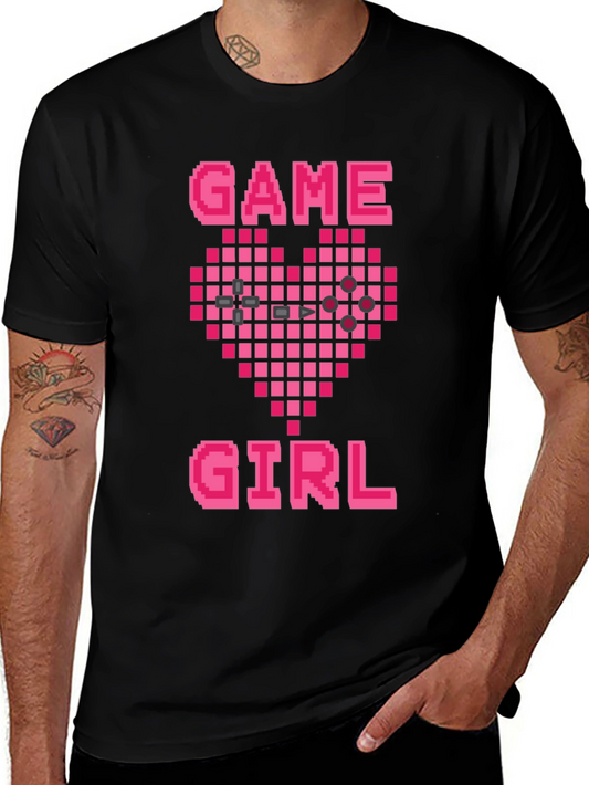 Game Girl Pixel Heart Black T-Shirt