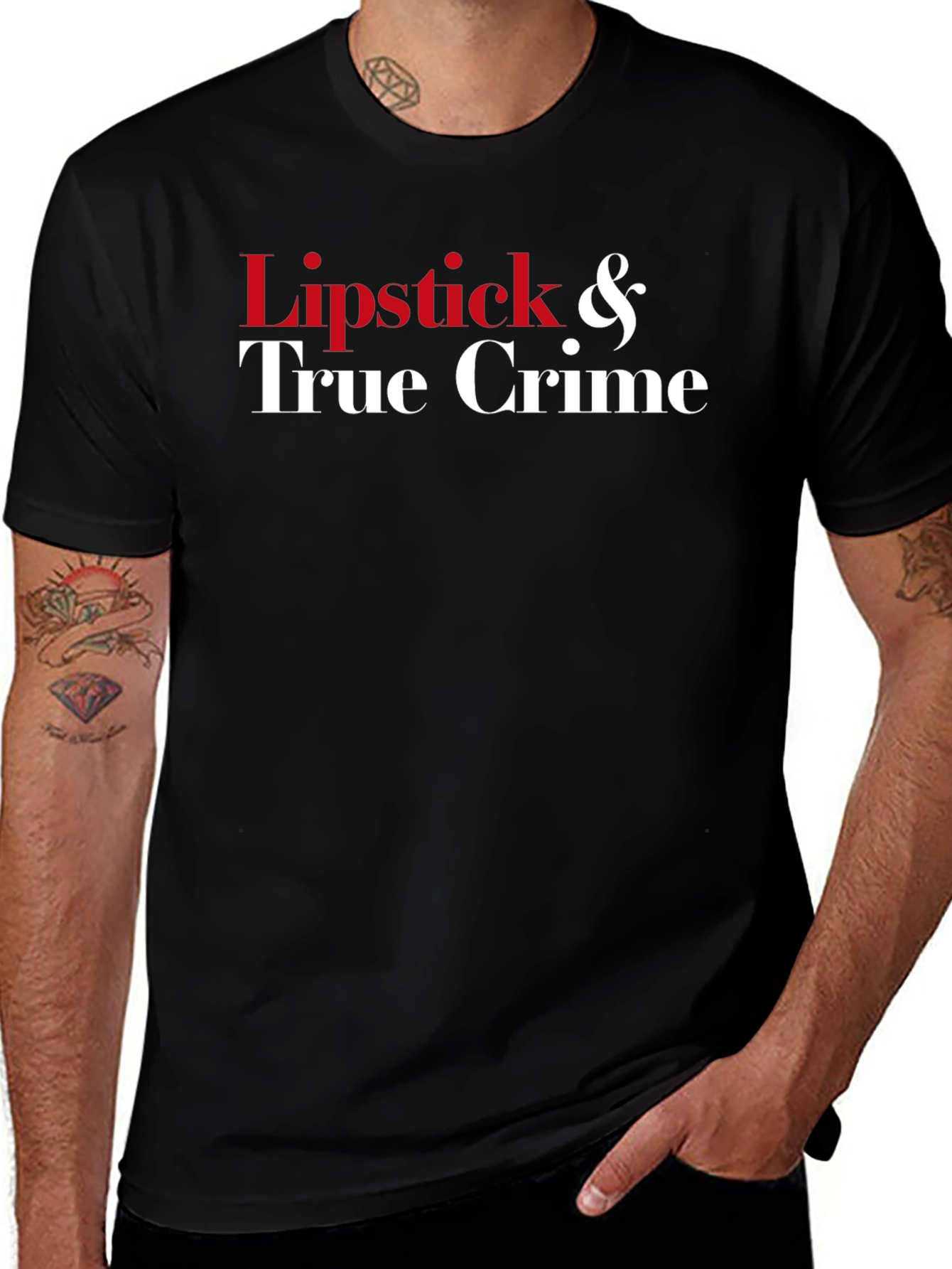 Lipstick & True Crime Graphic Tee - Black
