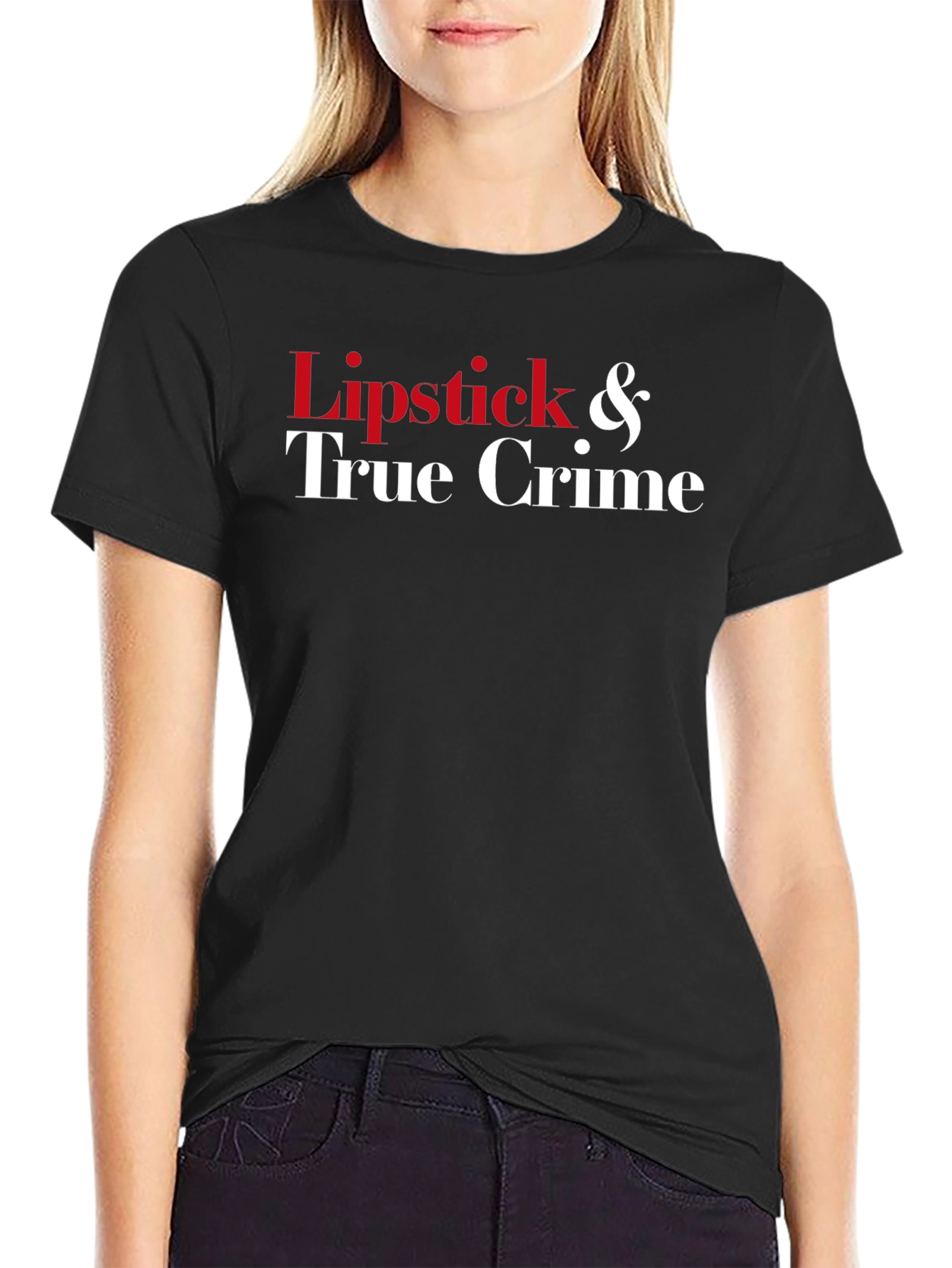 Lipstick & True Crime Graphic Tee - Black