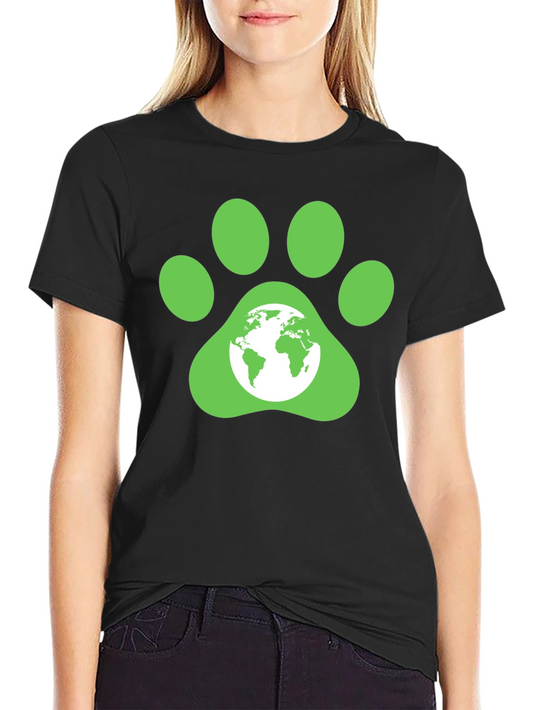 Green Paw Print Earth Graphic T-Shirt