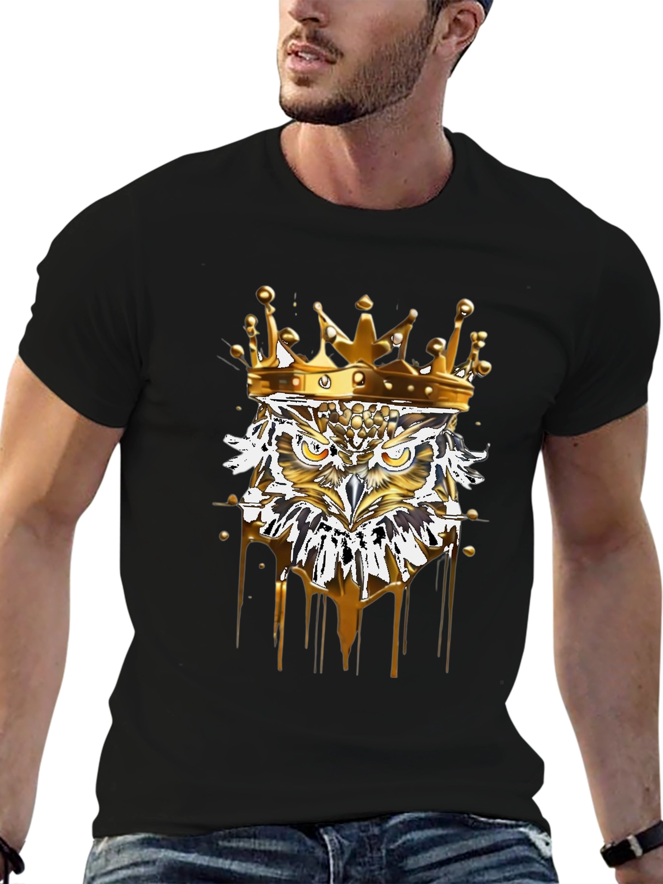 King Owl Graphic Tee - Premium Black T-Shirt