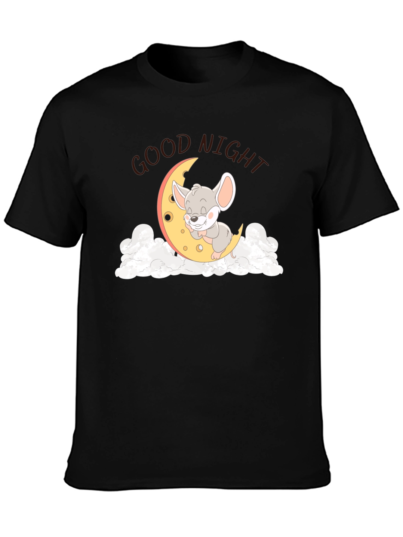 Cute Sleeping Mouse on Moon Graphic T-Shirt