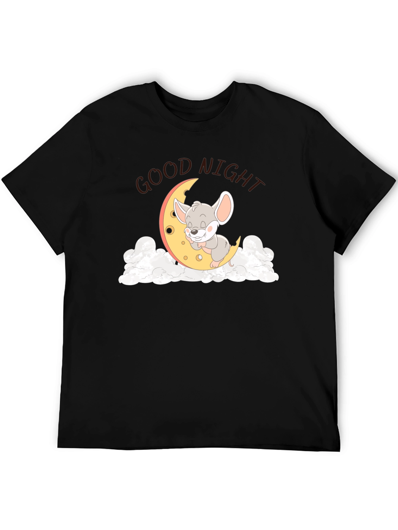 Cute Sleeping Mouse on Moon Graphic T-Shirt