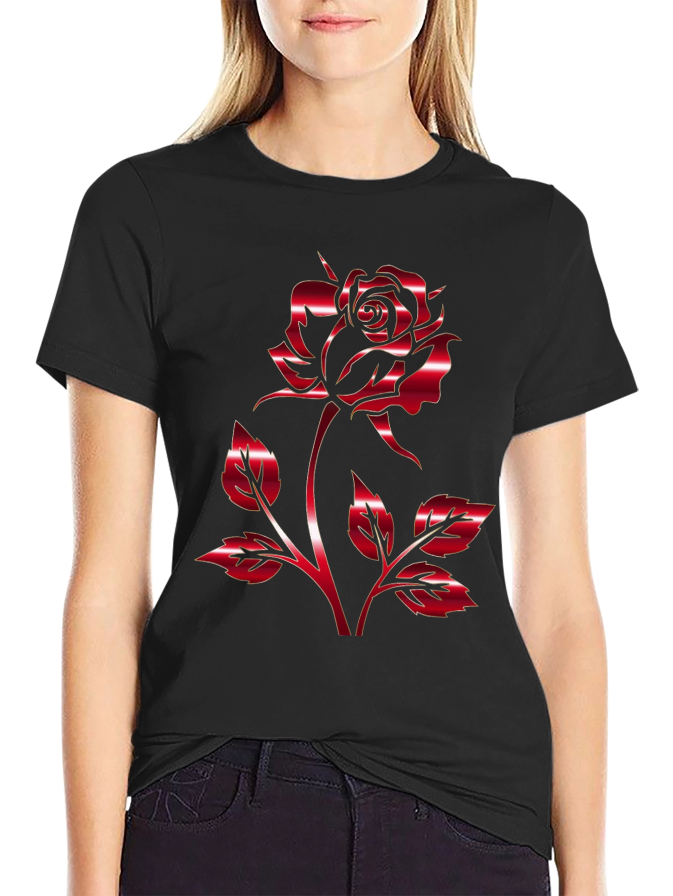 Red Rose Graphic T-Shirt - Black