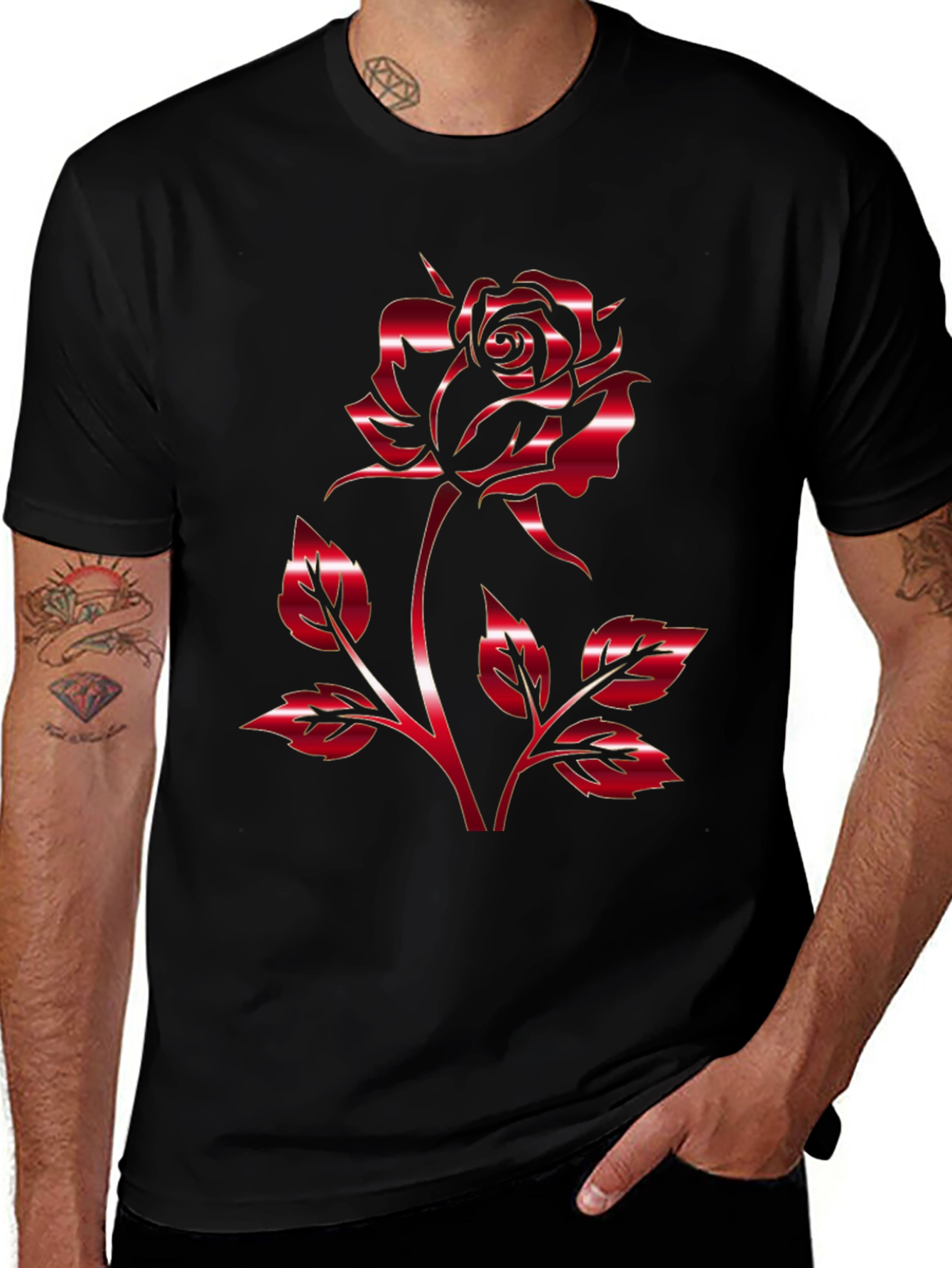 Red Rose Graphic T-Shirt - Black