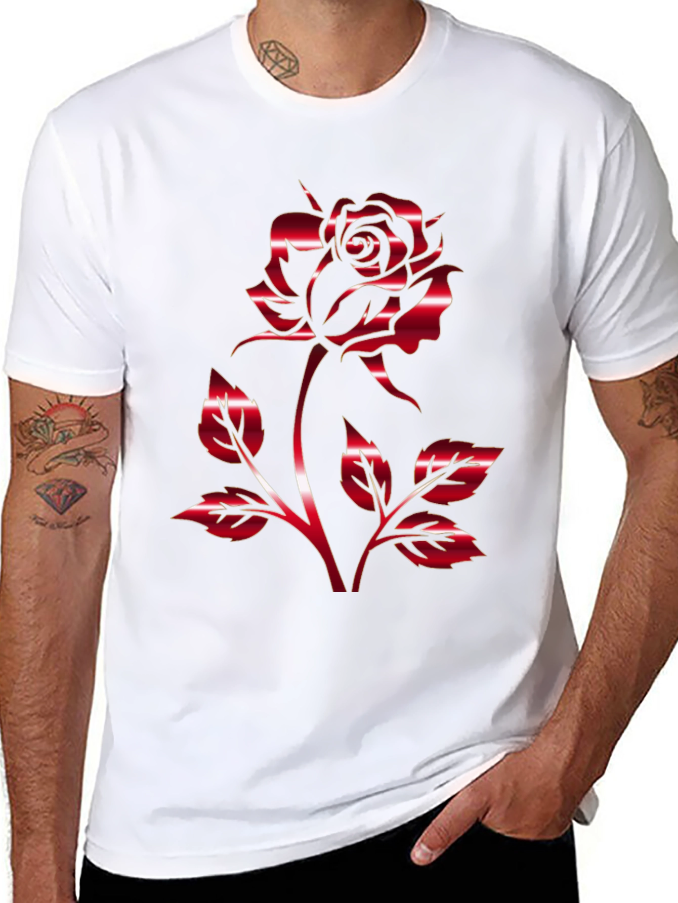 Red Rose Graphic T-Shirt - Black