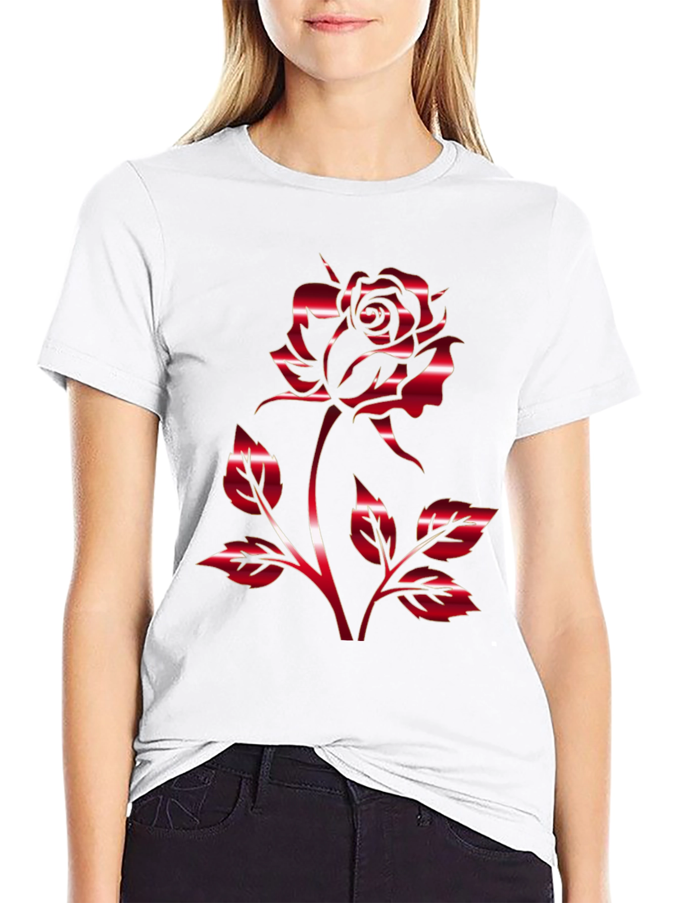 Red Rose Graphic T-Shirt - Black
