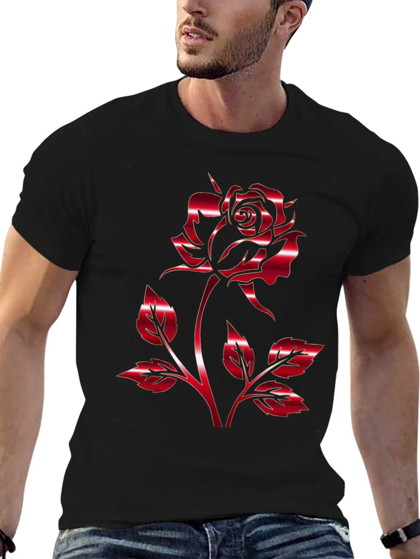 Red Rose Graphic T-Shirt - Black