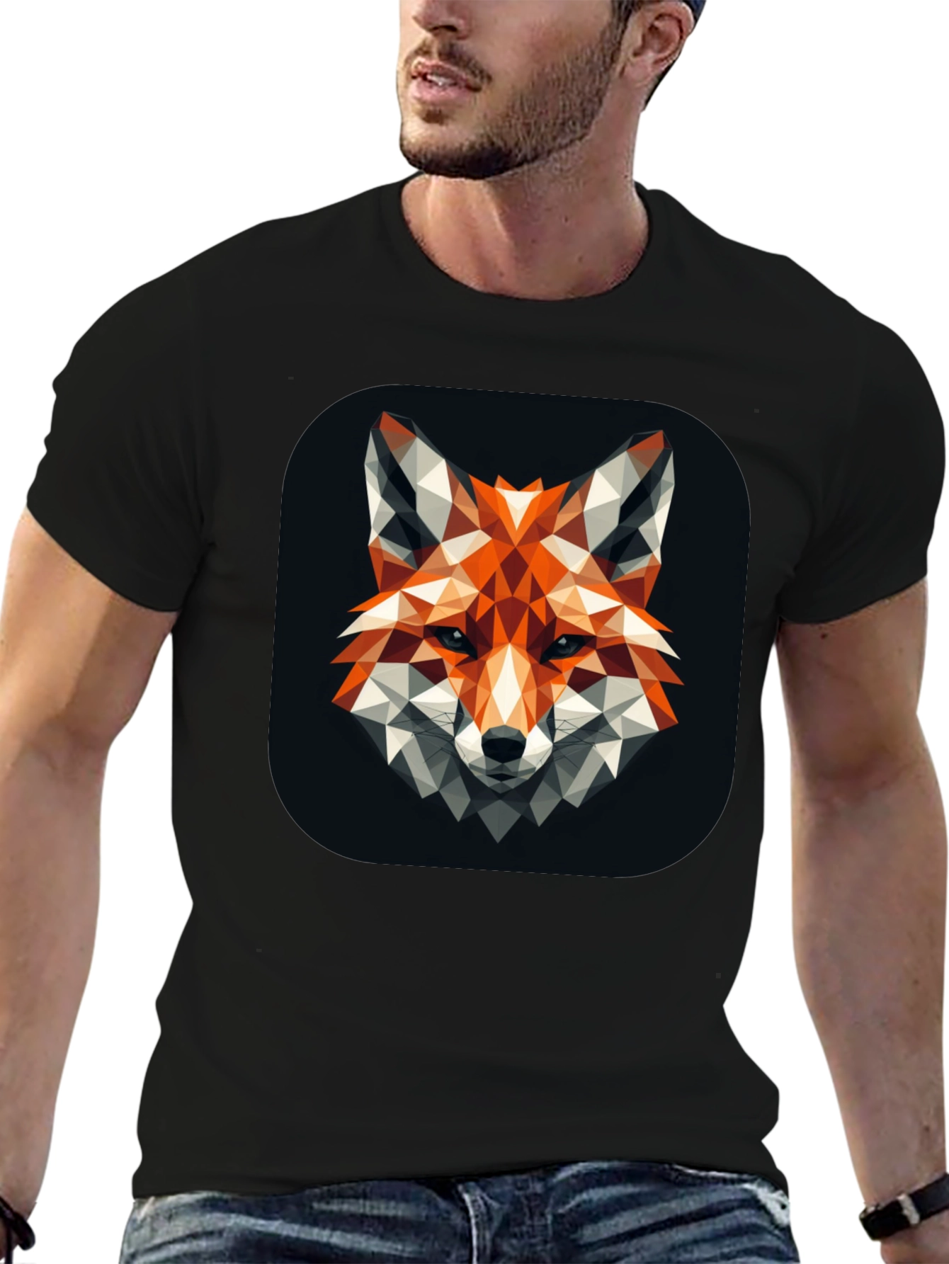 Geometric Fox Graphic Black T-Shirt