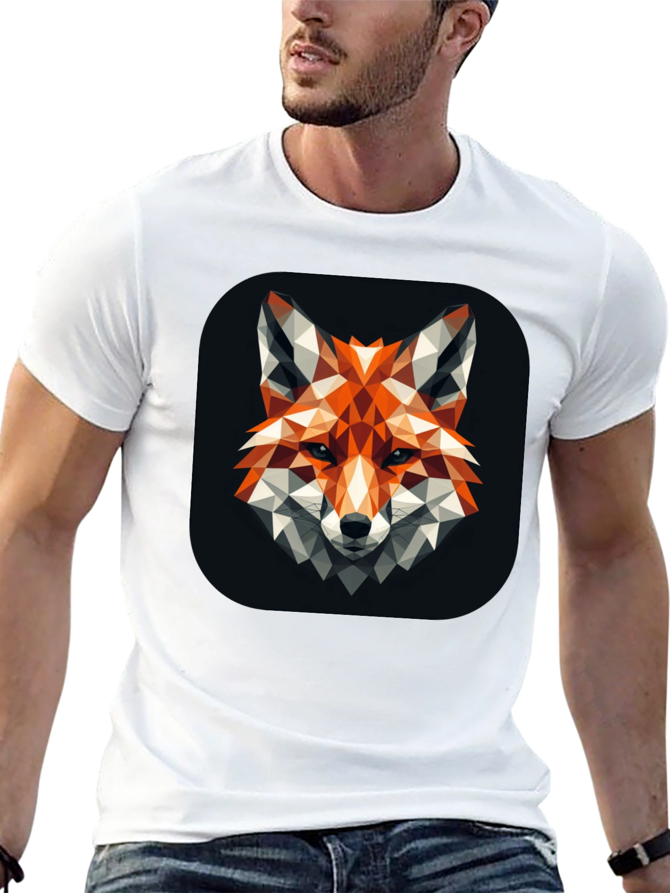 Geometric Fox Graphic Black T-Shirt