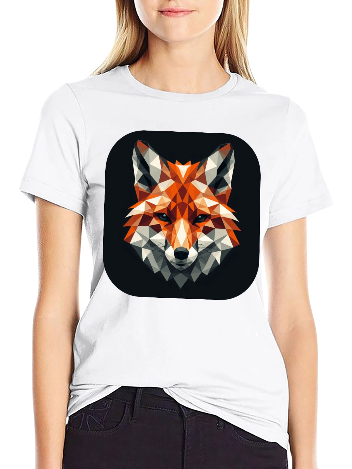 Geometric Fox Graphic Black T-Shirt