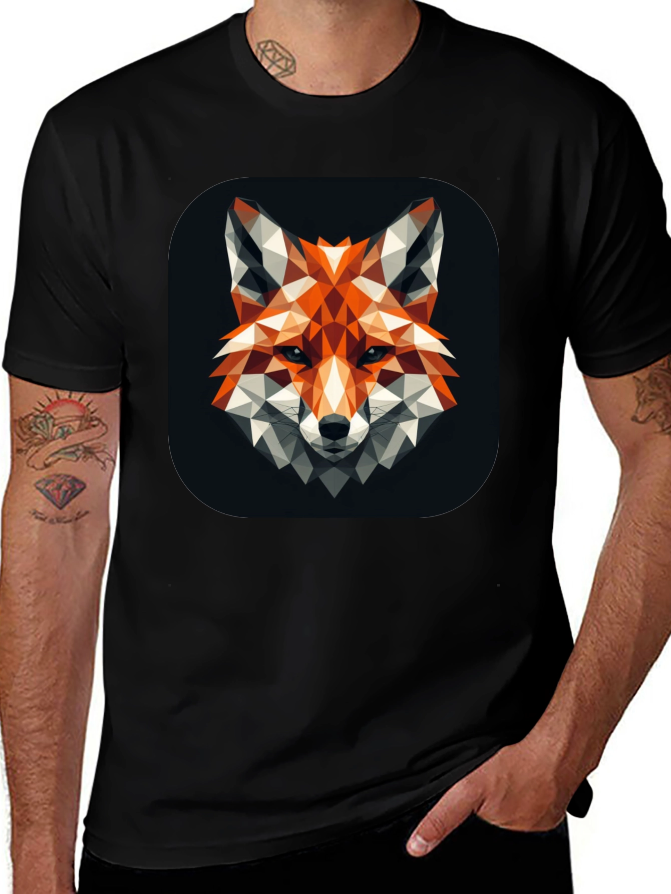 Geometric Fox Graphic Black T-Shirt
