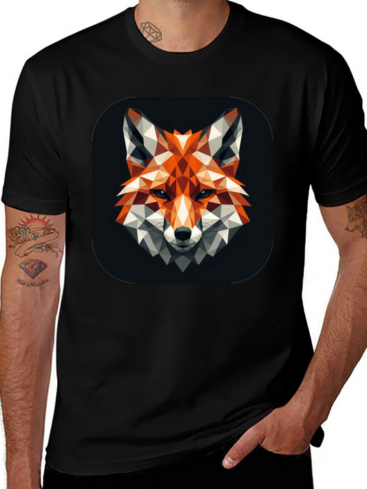 Geometric Fox Graphic Black T-Shirt