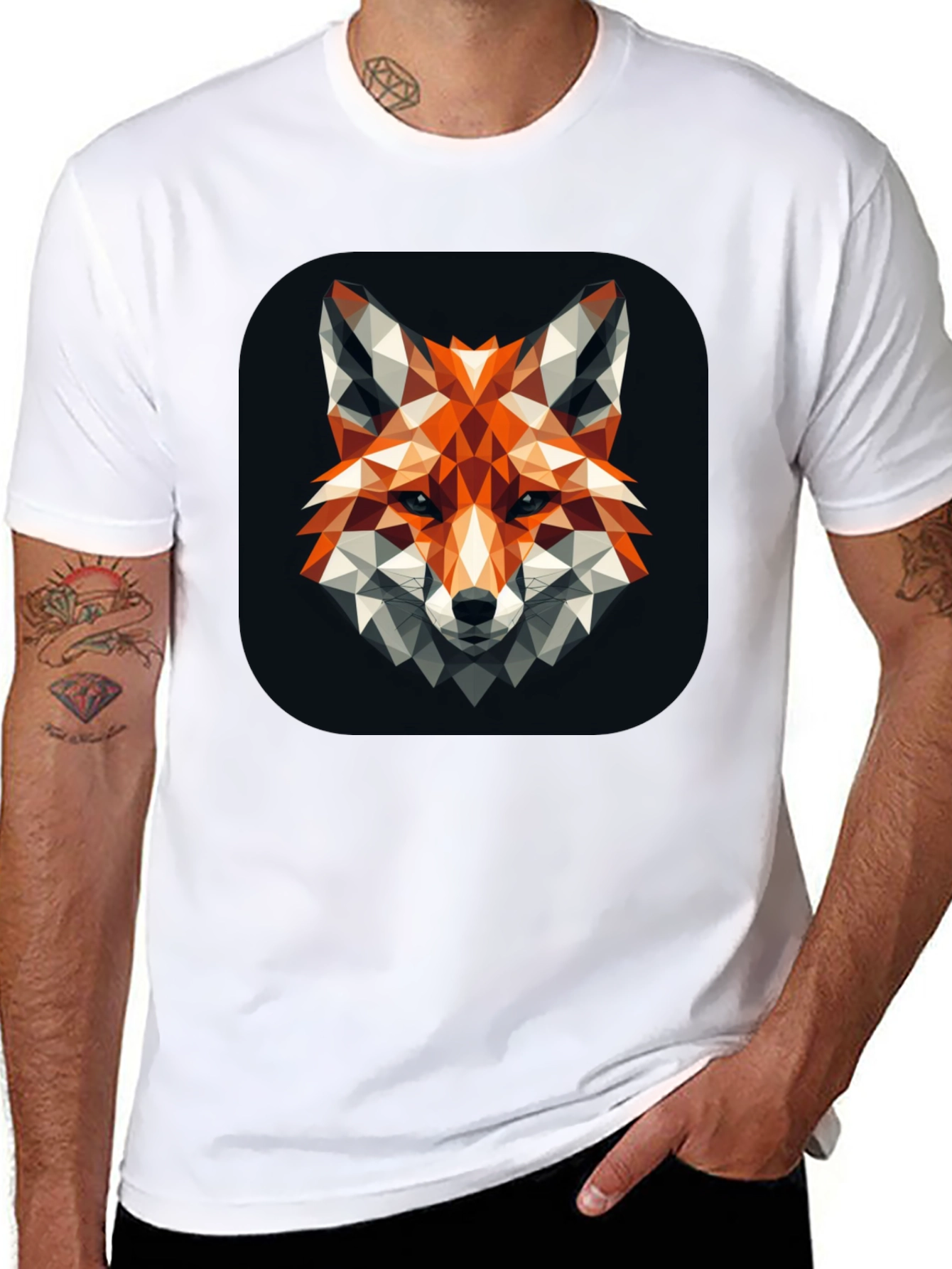 Geometric Fox Graphic Black T-Shirt