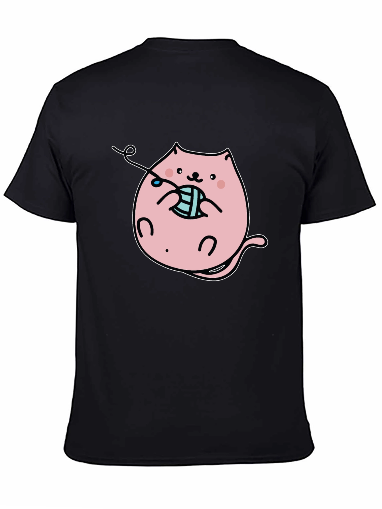 Cute Cat Knitting T-Shirt - Black