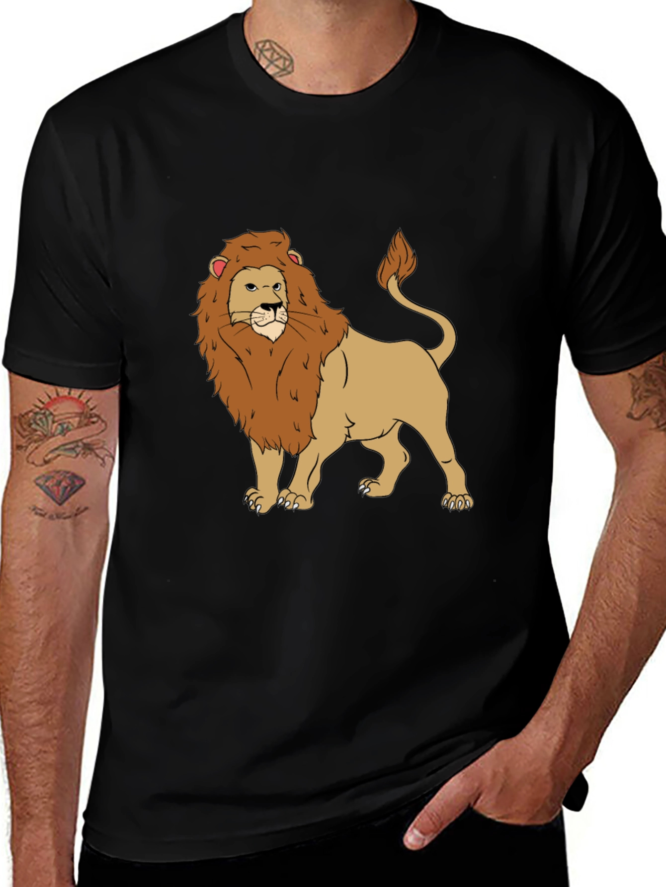 Lion Graphic Tee - Black Cotton T-Shirt