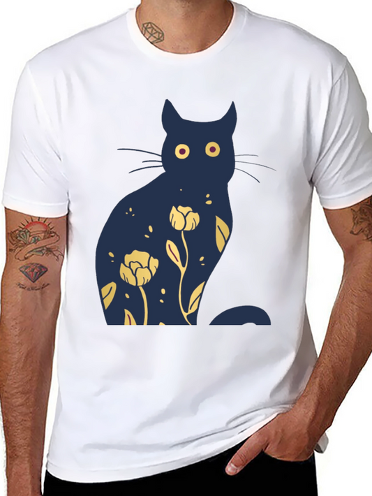 Floral Cat Graphic Tee - Unique Design