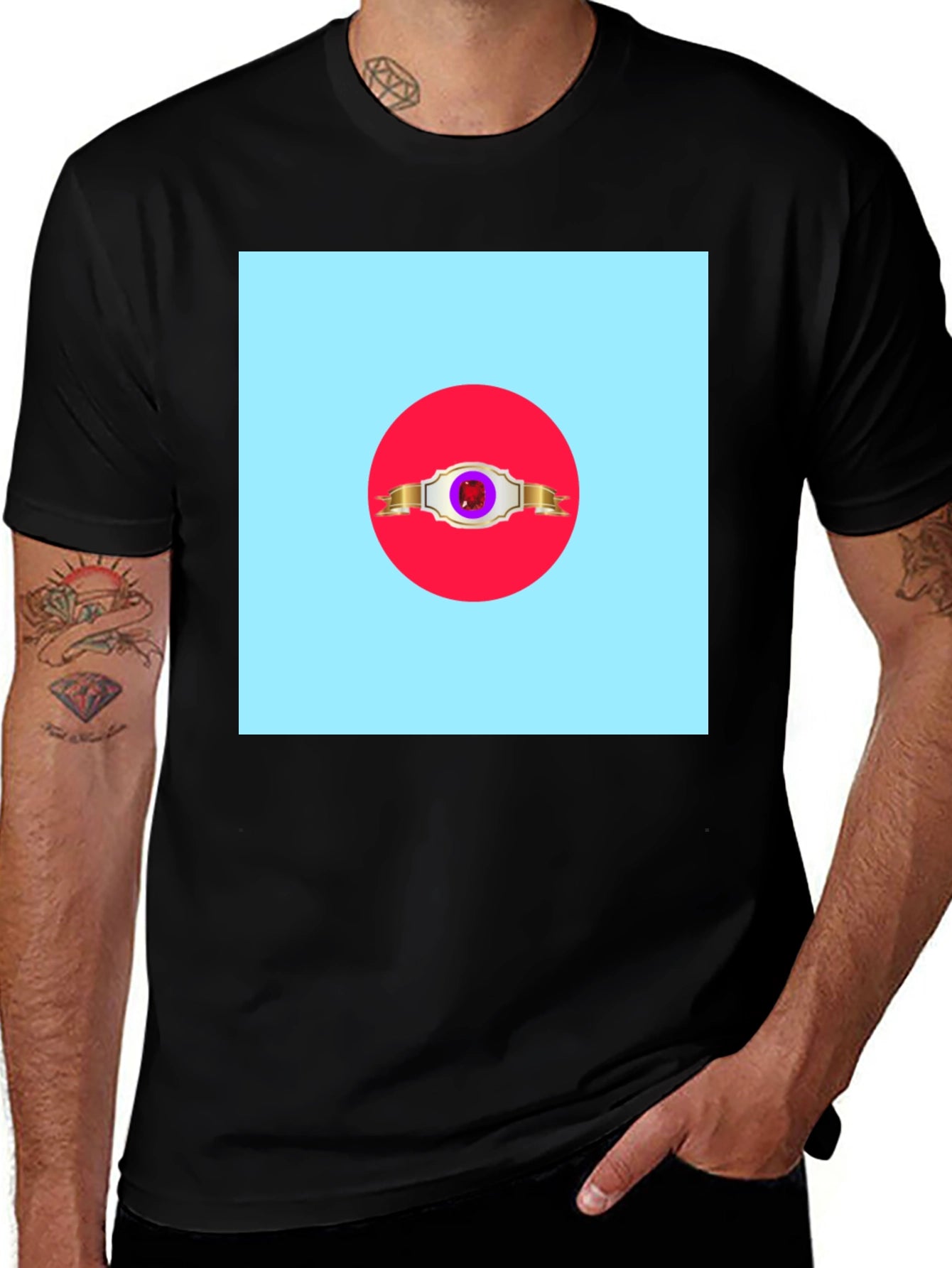 Graphic Tee: Red Circle Design on Black Shirt