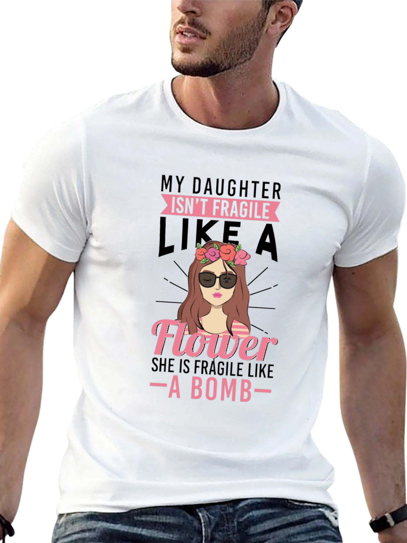 Daughter Isnt Fragile Like a Flower - Black T-Shirt