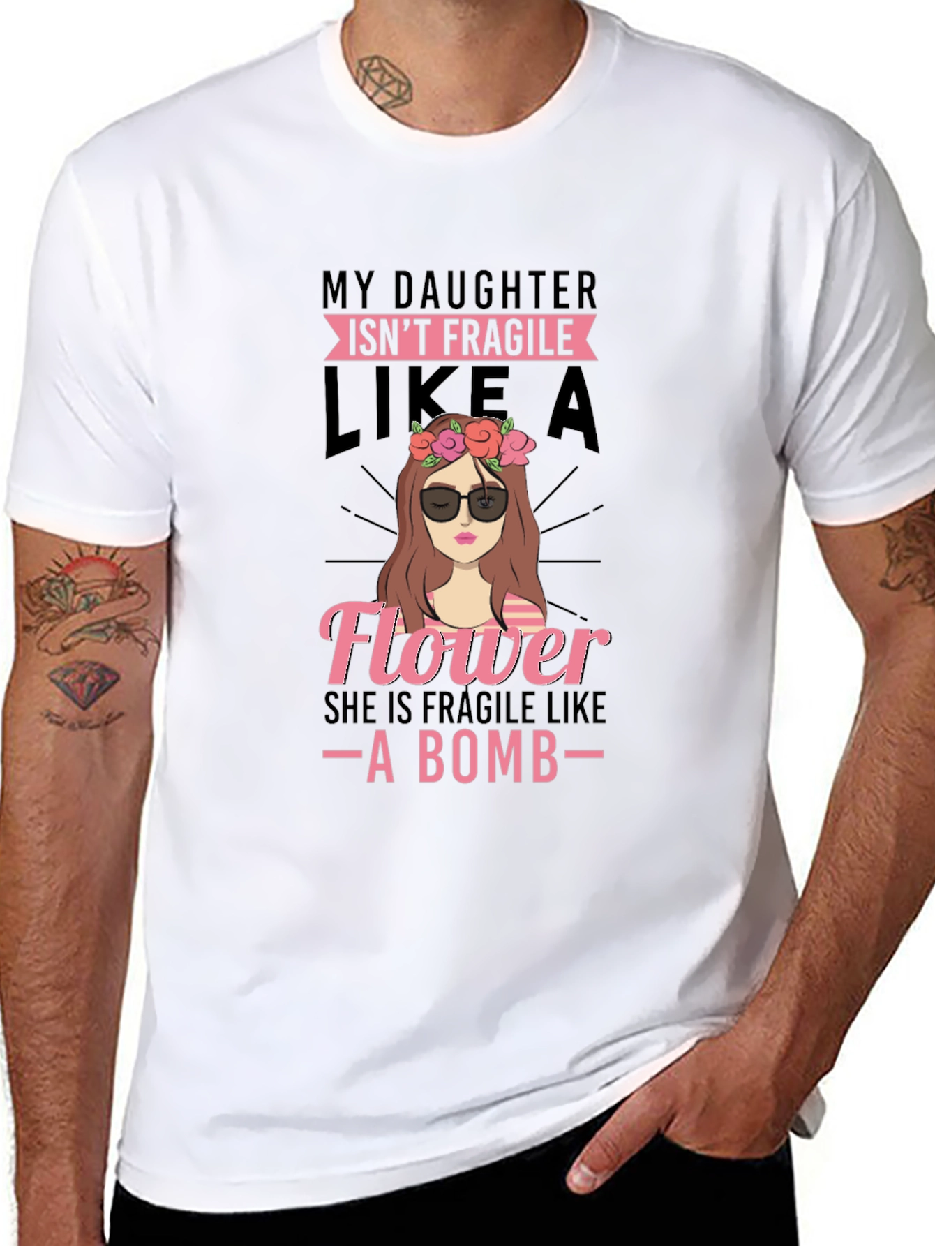 Daughter Isnt Fragile Like a Flower - Black T-Shirt