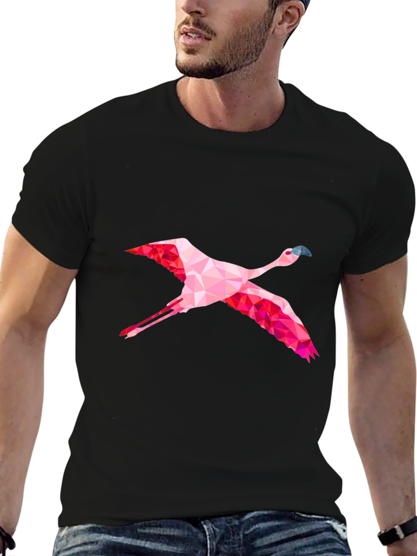 Geometric Flamingo Graphic Tee - Mens Black T-Shirt