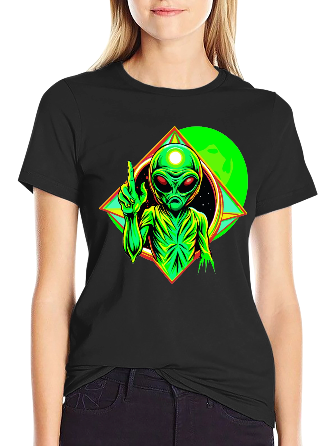 Cosmic Alien Graphic Tee - Black