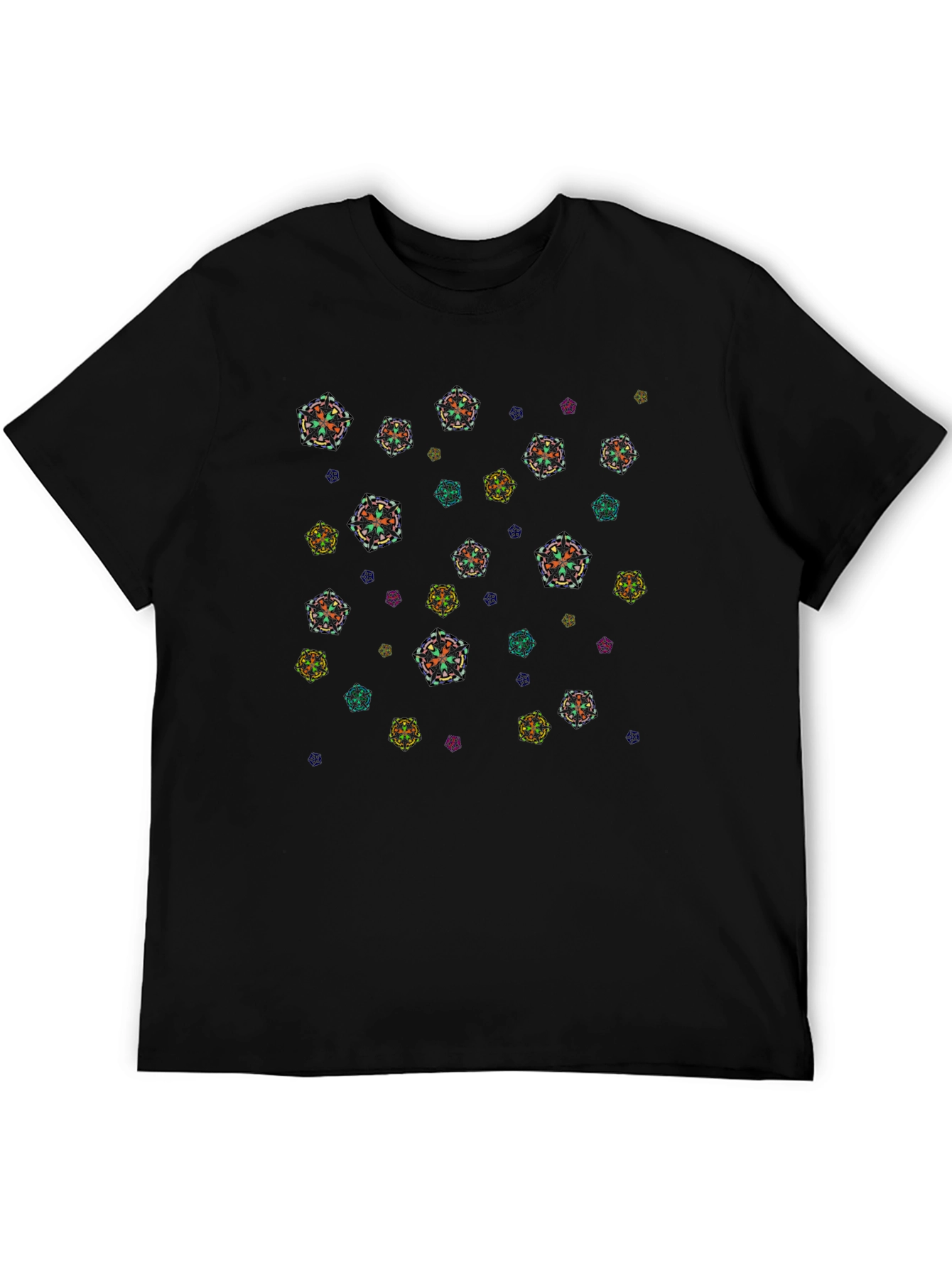 Abstract Floral Pattern Black T-Shirt