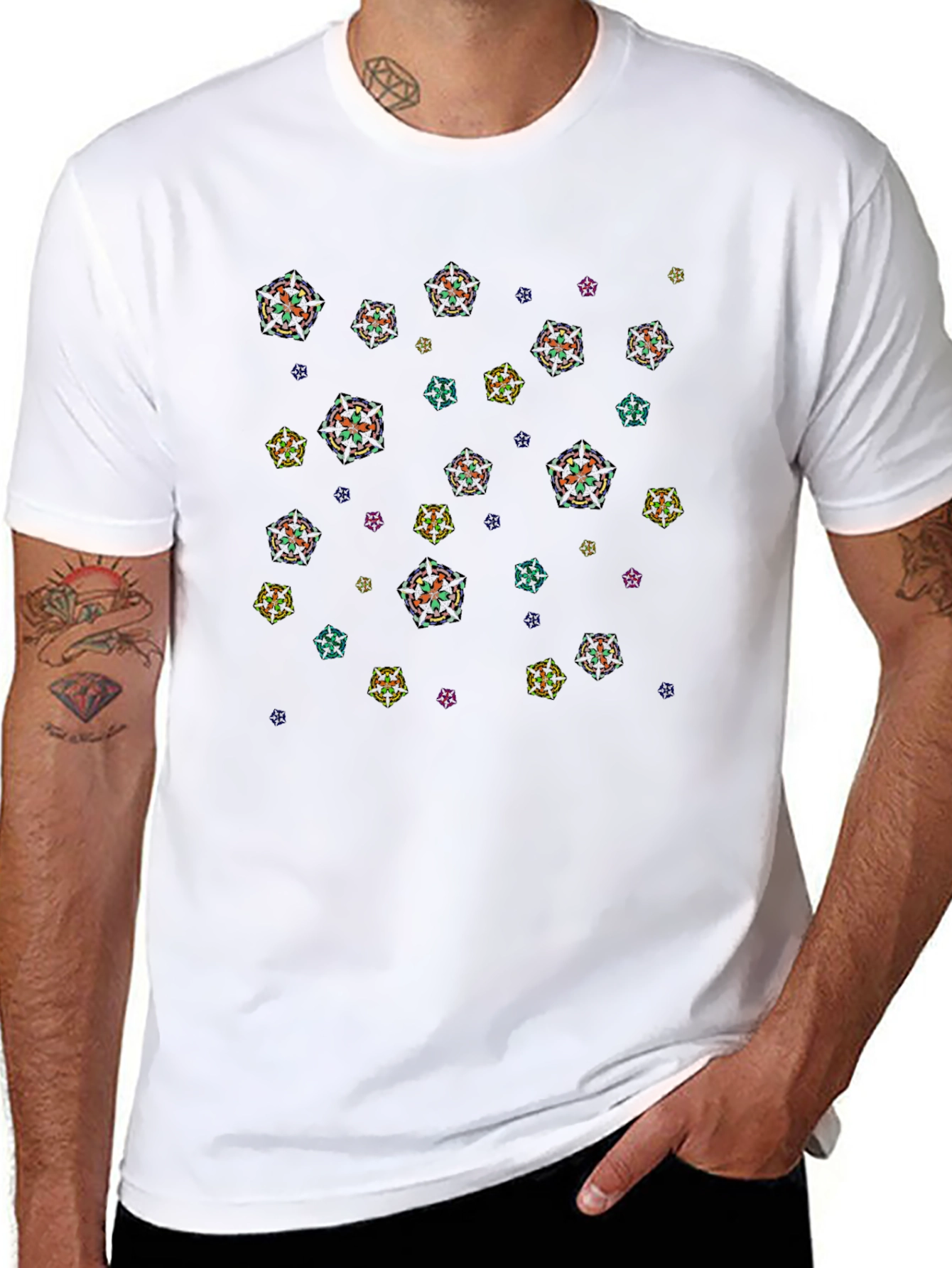 Abstract Floral Pattern Black T-Shirt