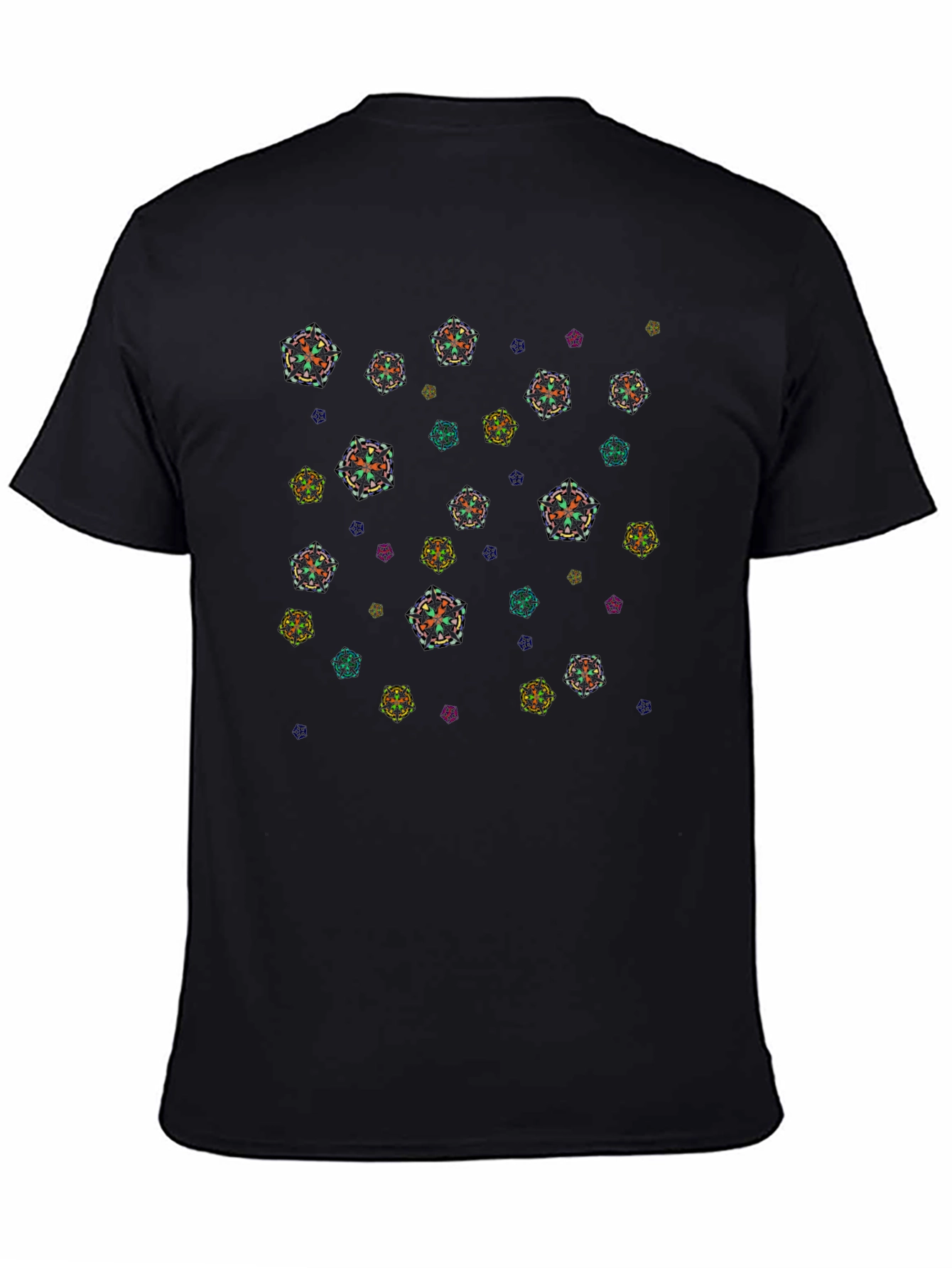 Abstract Floral Pattern Black T-Shirt