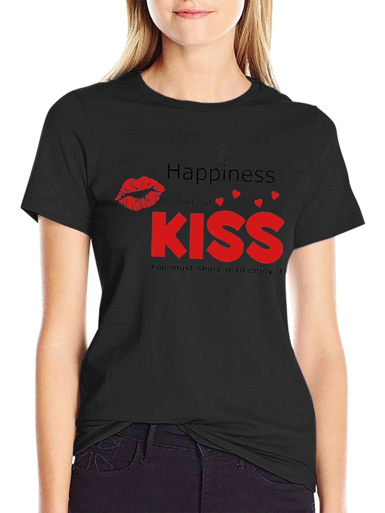 Happiness Kiss Graphic Tee - Black