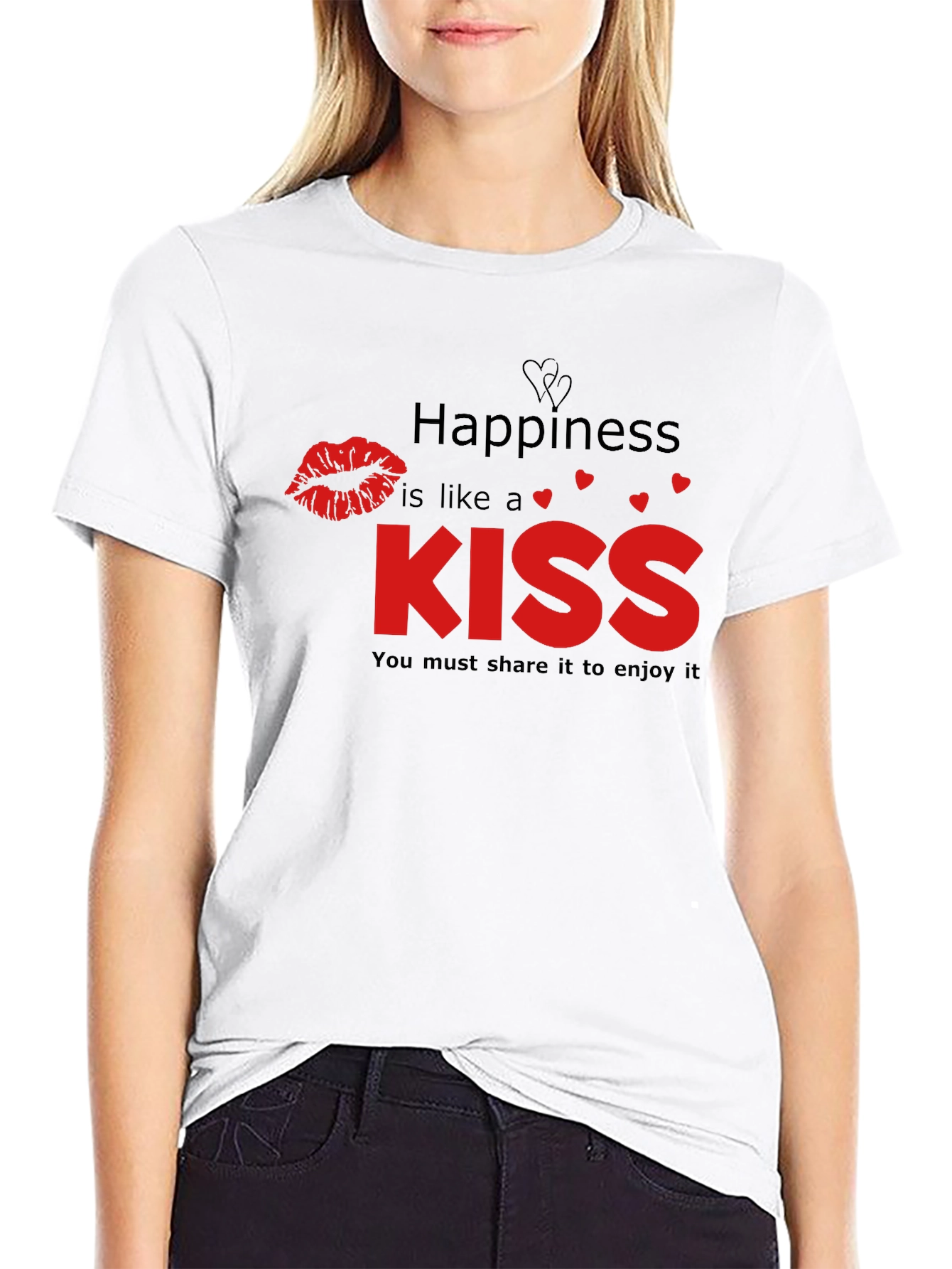 Happiness Kiss Graphic Tee - Black