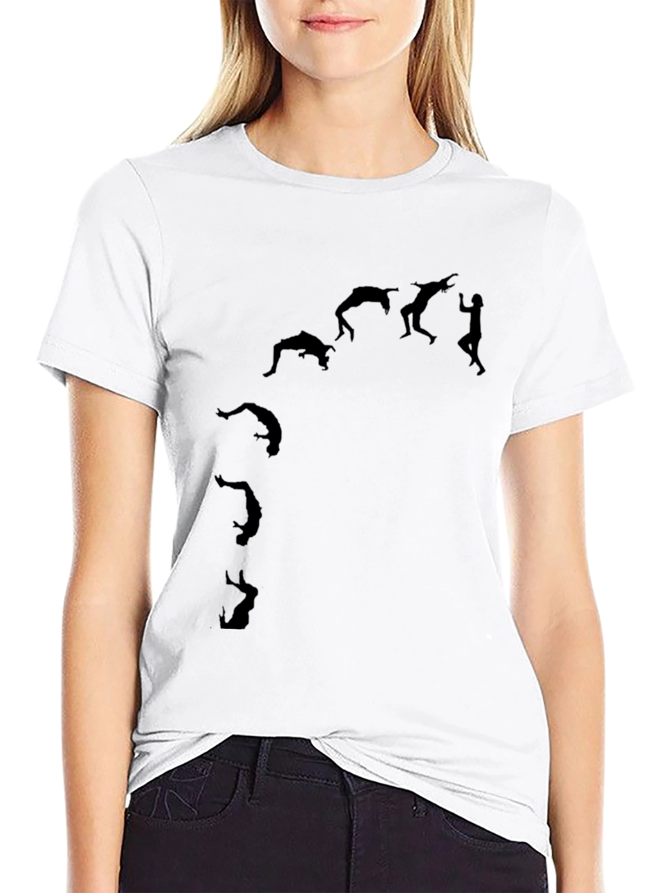 Black T-Shirt with Acrobatics Silhouette Design