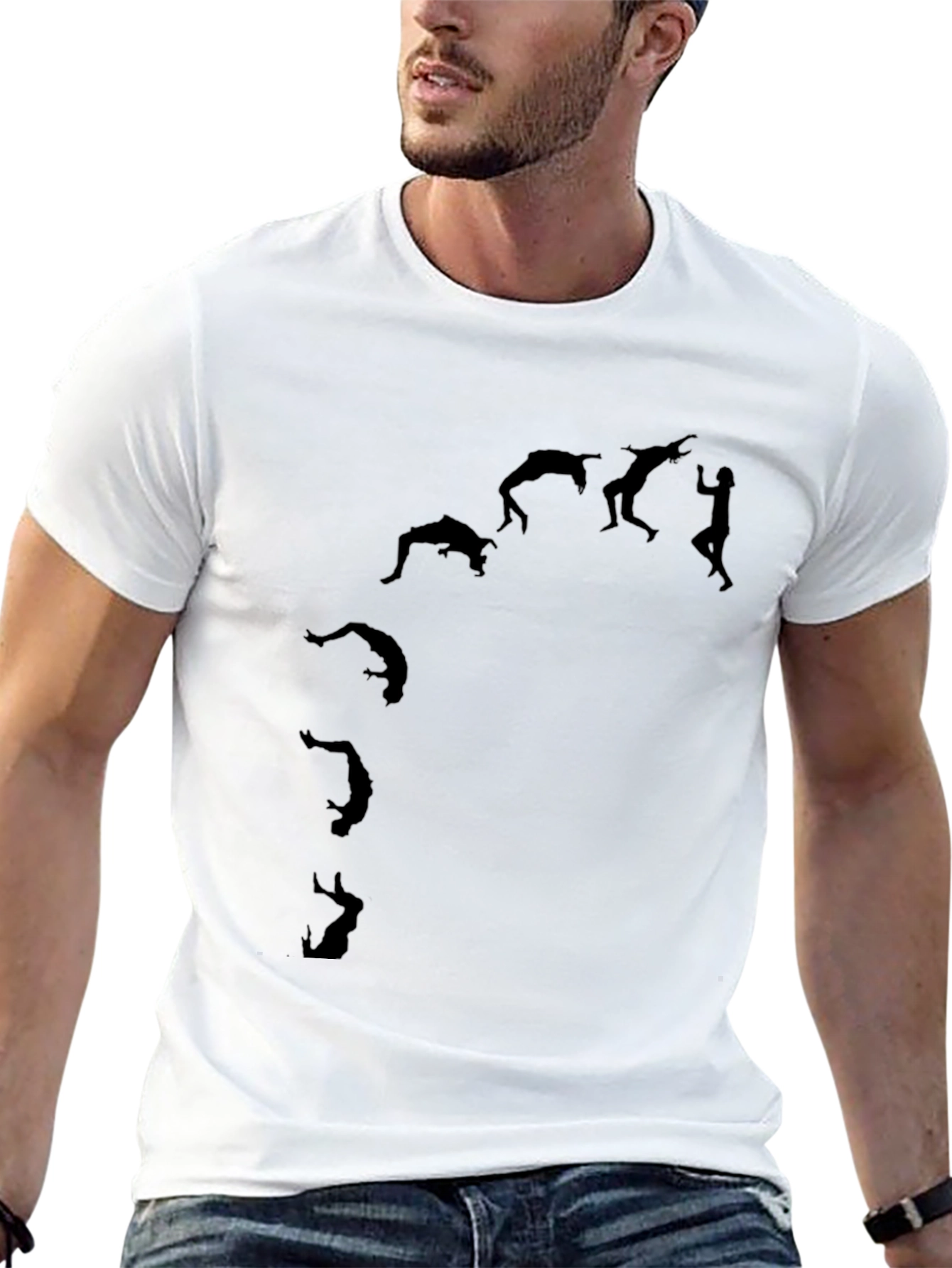 Black T-Shirt with Acrobatics Silhouette Design