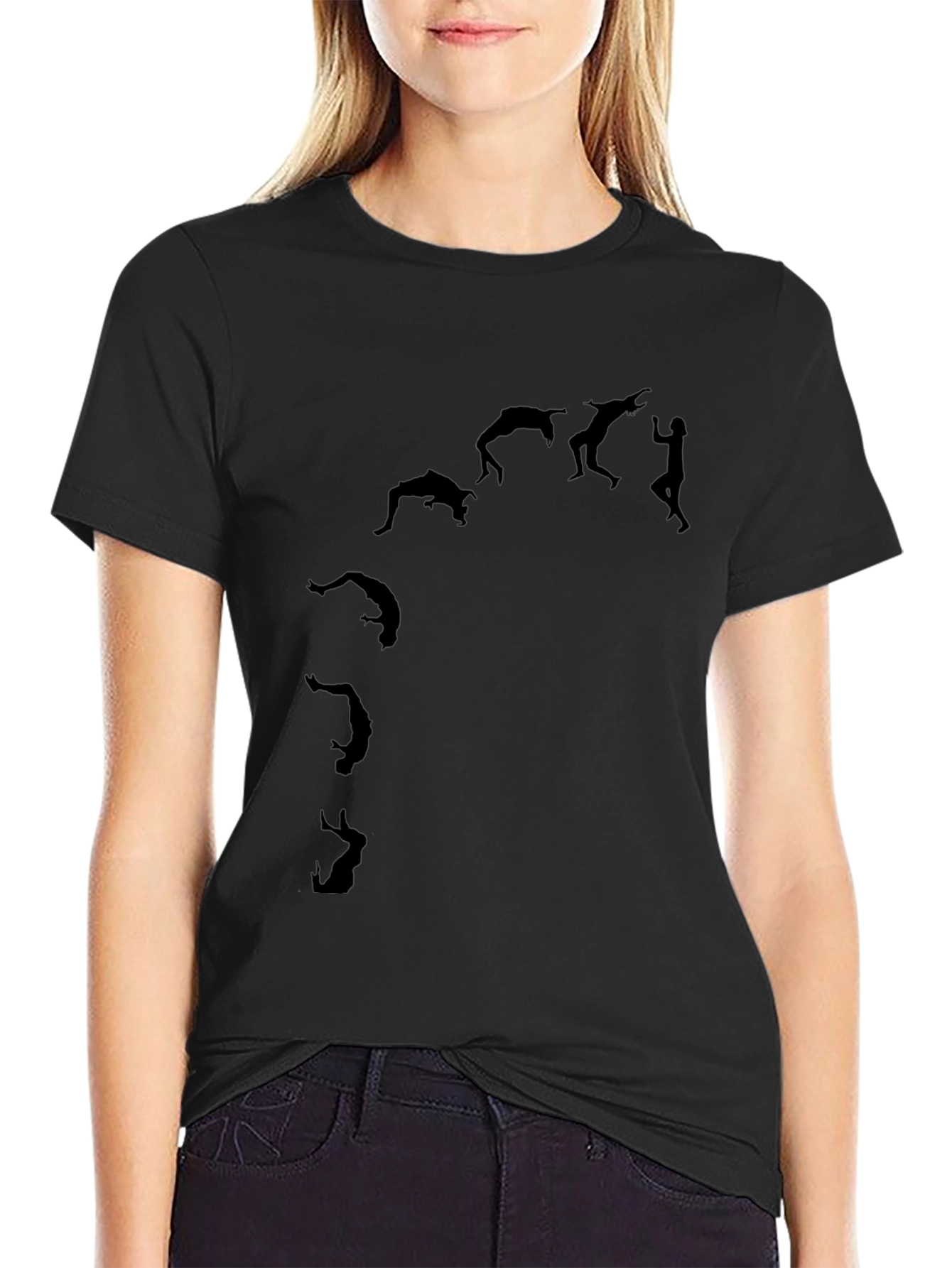 Black T-Shirt with Acrobatics Silhouette Design