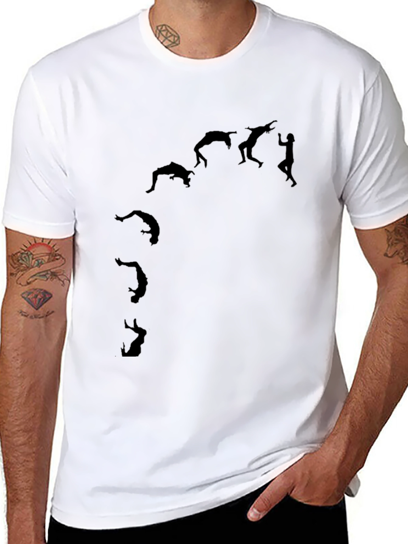 Black T-Shirt with Acrobatics Silhouette Design