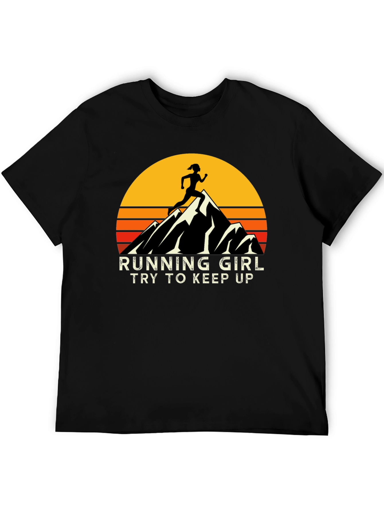 Running Girl T-Shirt - Retro Mountain Graphic Tee