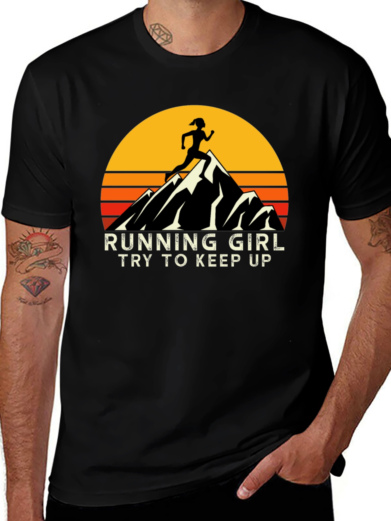 Running Girl T-Shirt - Retro Mountain Graphic Tee