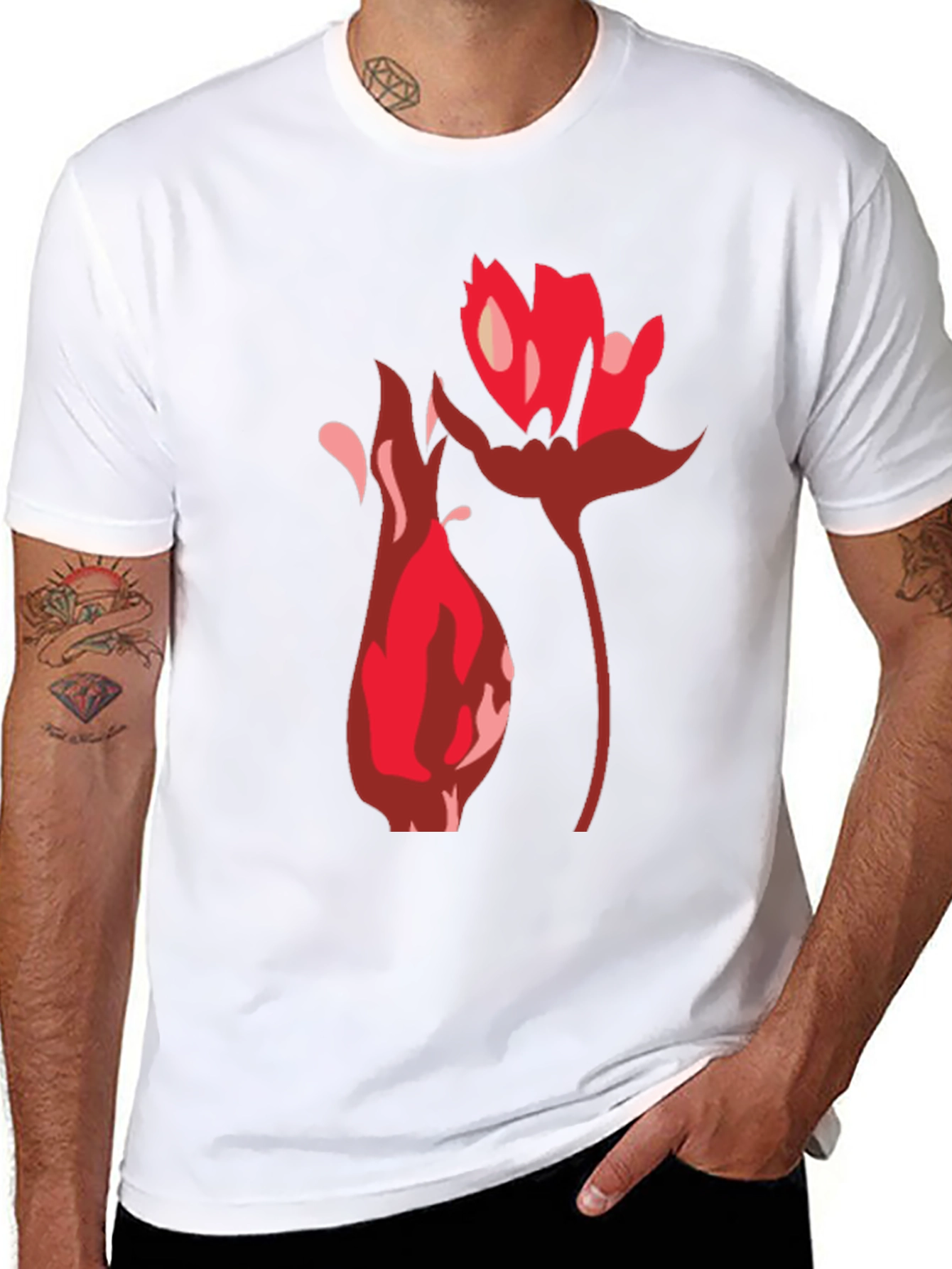 Black T-Shirt with Bold Floral Graphic