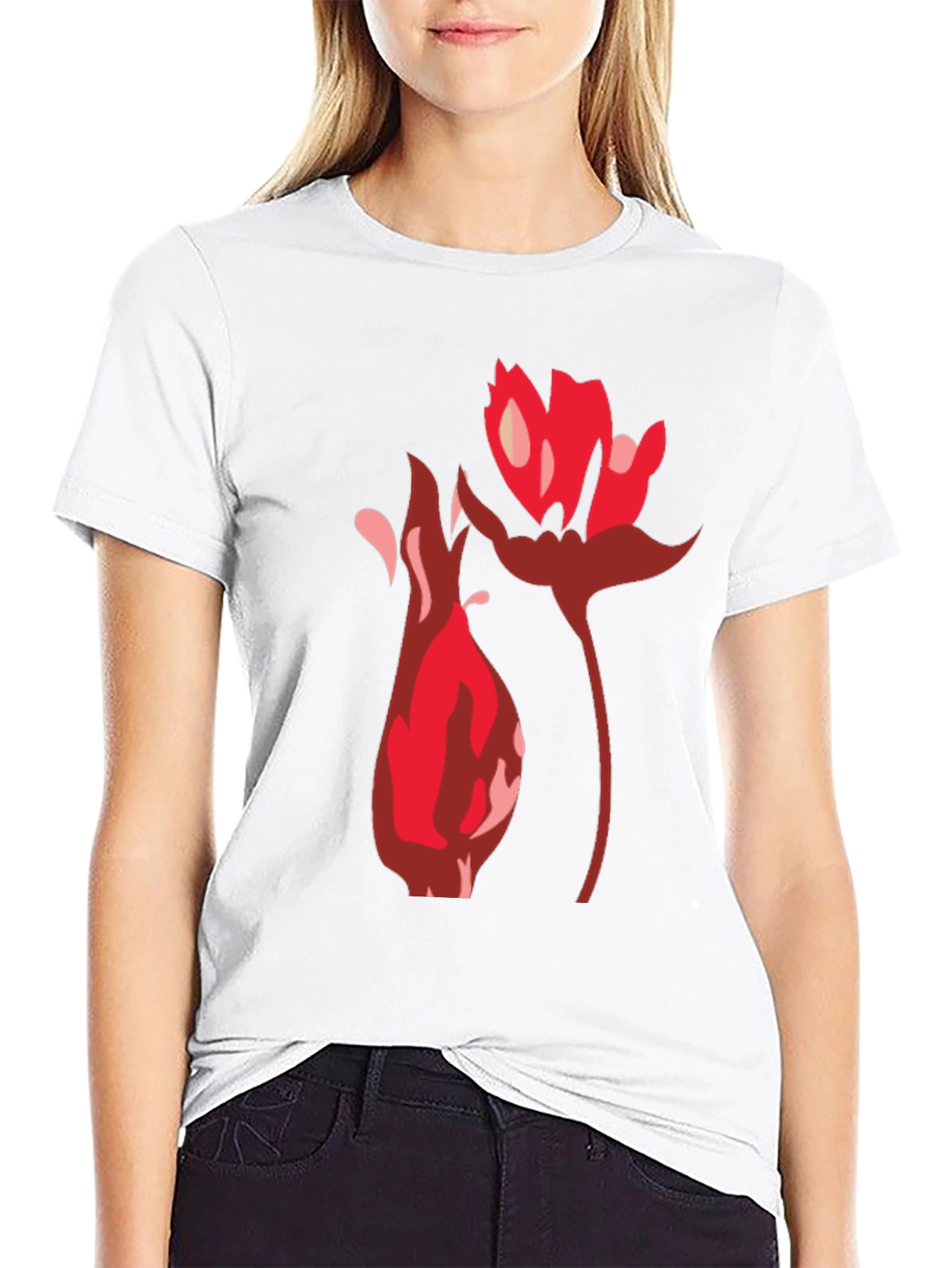 Black T-Shirt with Bold Floral Graphic